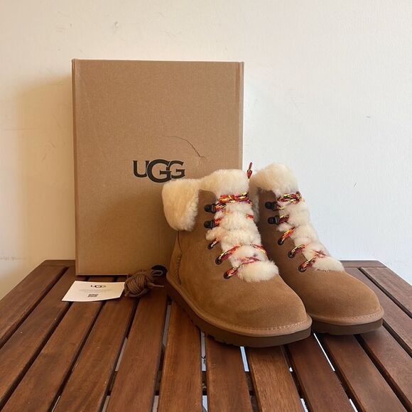UGG Classic Mini Alpine Lace Boots Chestnut USA Women Size 7/UK 5/EU 38 - Picture 1 of 14